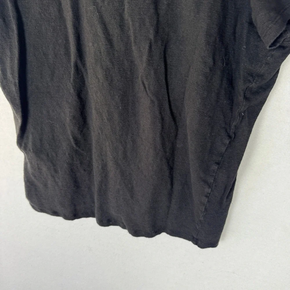 Sundance Womens Black 100% Linen Short Sleeve V-Neck Cowl Tee Shirt Size M